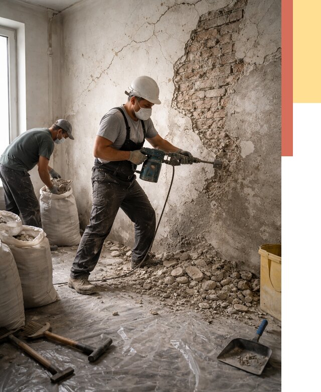 Демонтаж штукатурки со стен в Черногорске от 7349 руб/м² — быстро и недорого | ОТДЕЛОЧНИК-Чрн