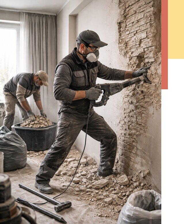 Демонтаж декоративного камня в Черногорске от 1480 руб/м² — быстро и недорого | ОТДЕЛОЧНИК-Чрн