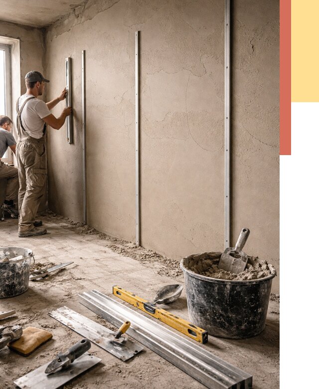 Штукатурка стен по маякам в Черногорске от 5614 руб./м² — выравнивание под ключ | ОТДЕЛОЧНИК-Чрн