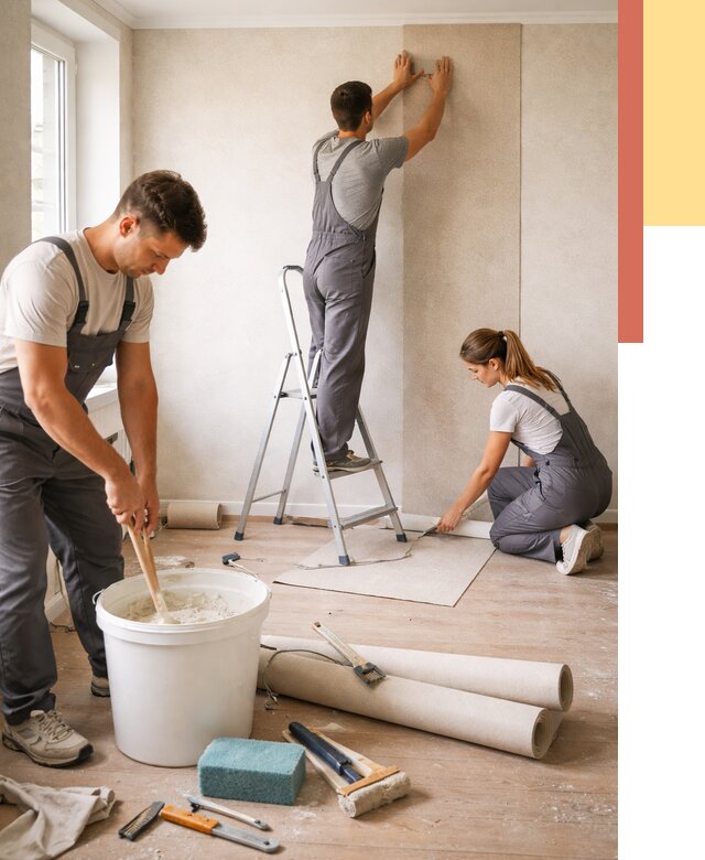 Оклейка стен обоями в Черногорске от 3572 руб/м2 — быстро и недорого | ОТДЕЛОЧНИК-Чрн