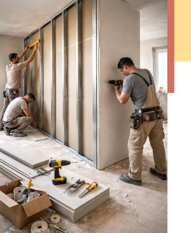 Монтаж однослойной перегородки из гипсокартона в Черногорске от 663 руб. | ОТДЕЛОЧНИК-Чрн