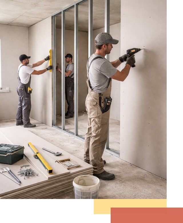 Однослойная перегородка из гипсокартона в Черногорске под ключ, монтаж и отделка