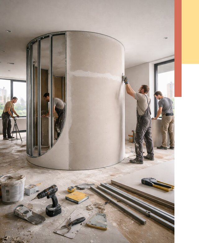 Радиусная перегородка из гипсокартона в Черногорске от 2960 руб. под ключ | ОТДЕЛОЧНИК-Чрн