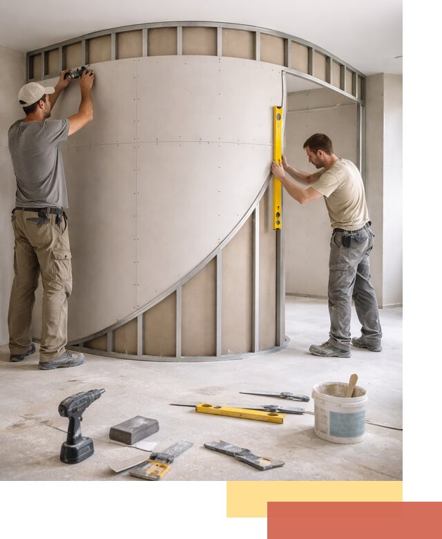 Радиусная перегородка из гипсокартона в Черногорске под ключ