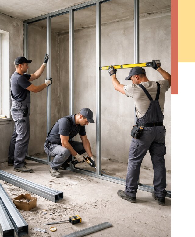 Монтаж каркаса перегородки из профиля в Черногорске от 766 руб. | ОТДЕЛОЧНИК-Чрн