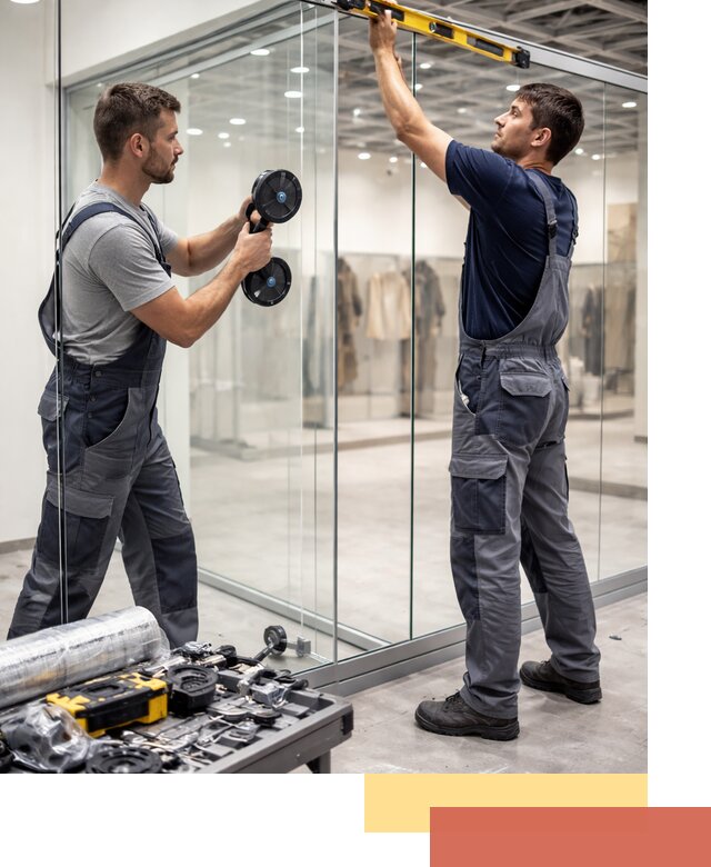 Стеклянные перегородки для магазинов в Черногорске — монтаж и установка