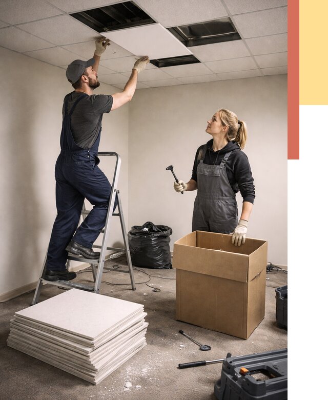 Демонтаж потолочной плитки в Черногорске от 4593 руб. быстро и недорого | ОТДЕЛОЧНИК-Чрн