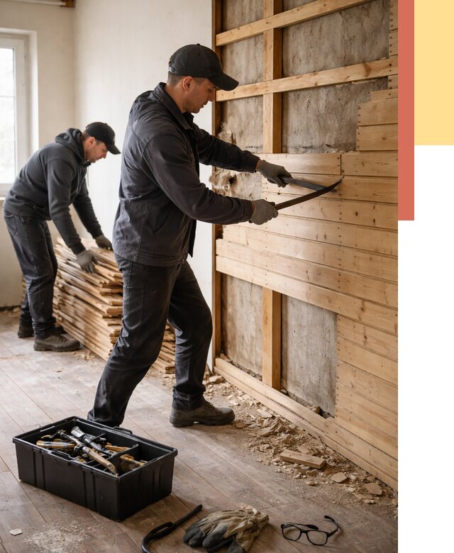 Демонтаж вагонки в Черногорске от 3879 руб/м2 — быстро и недорого | ОТДЕЛОЧНИК-Чрн