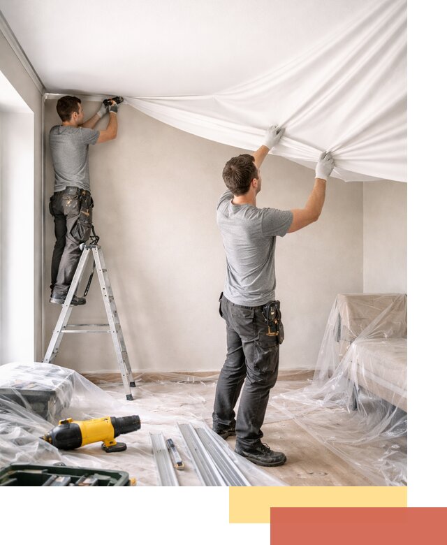 Монтаж тканевого натяжного потолка в Черногорске недорого и быстро