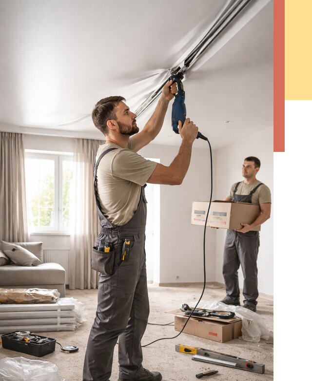 Монтаж сатинового натяжного потолка в Черногорске от 3572 руб. | Быстро, недорого — ОТДЕЛОЧНИК-Чрн