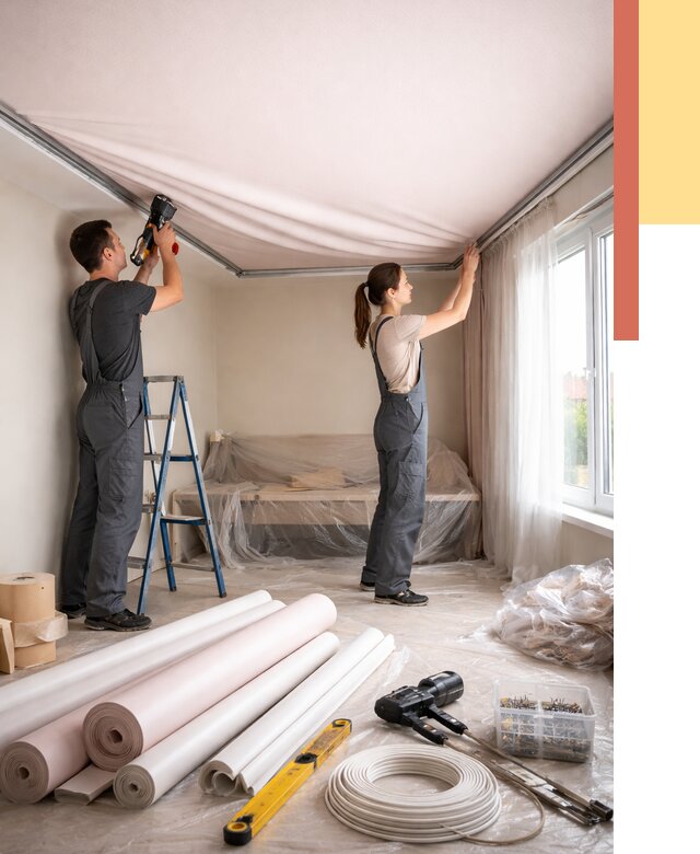 Монтаж цветного натяжного потолка в Черногорске от 4287 руб/м² — быстро и недорого | ОТДЕЛОЧНИК-Чрн