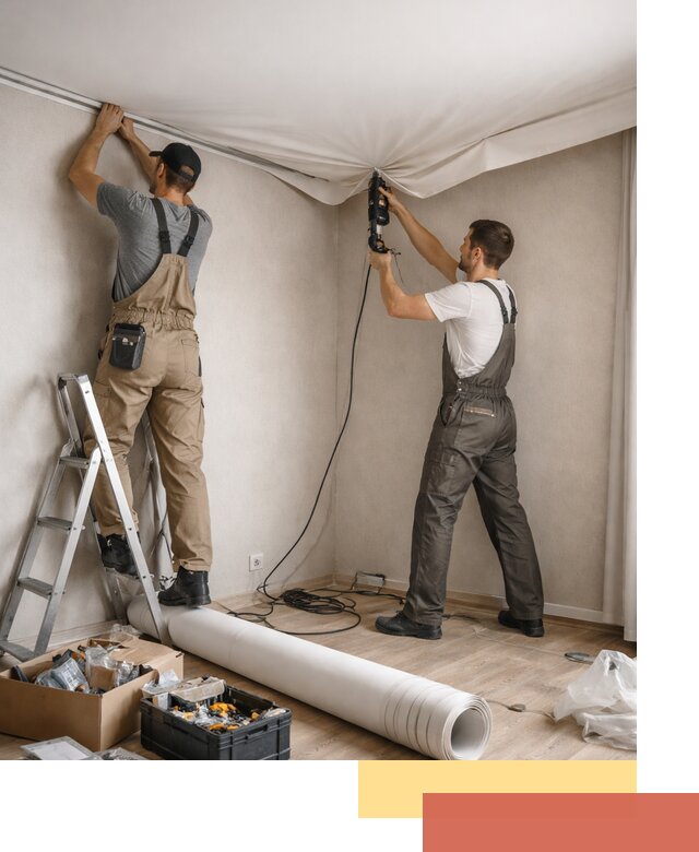 Монтаж цветного натяжного потолка в Черногорске за один день