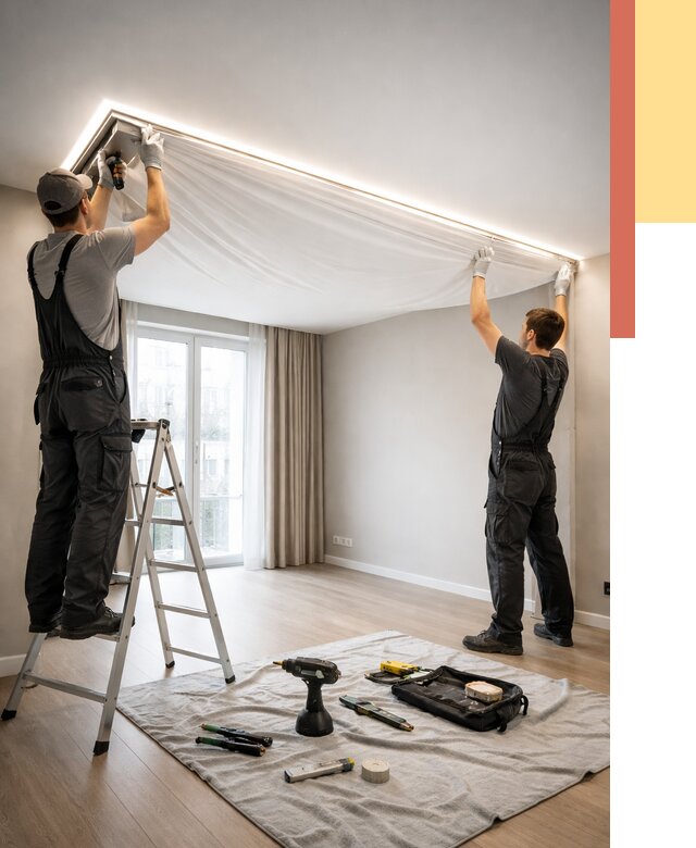 Монтаж парящего натяжного потолка в Черногорске от 4593 руб. быстро и недорого | ОТДЕЛОЧНИК-Чрн