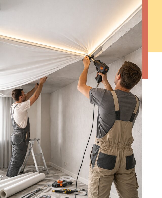 Монтаж натяжного потолка с подсветкой в Черногорске от 970 руб. | ОТДЕЛОЧНИК-Чрн