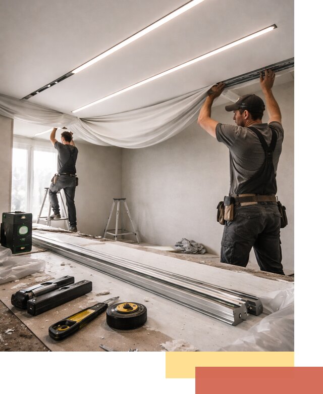 Монтаж натяжных потолков со световыми линиями в Черногорске