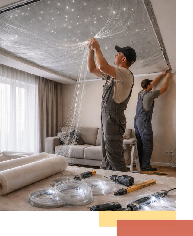 Монтаж натяжного потолка «Звездное небо» в Черногорске