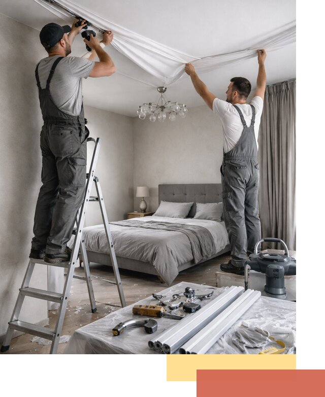 Монтаж натяжного потолка в спальне в Черногорске