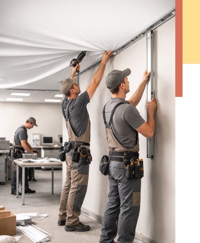 Монтаж натяжного потолка в офисе в Черногорске от 459 руб/м² — быстро и недорого | ОТДЕЛОЧНИК-Чрн