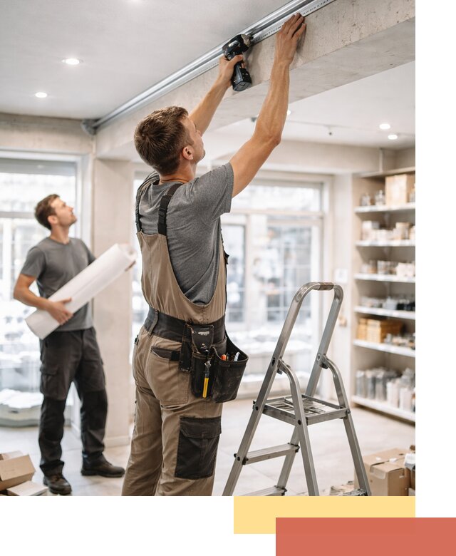 Монтаж натяжных потолков в магазине в Черногорске