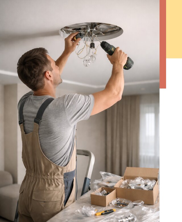 Установка люстры в натяжной потолок в Черногорске от 1225 руб. | Быстро и недорого — ОТДЕЛОЧНИК-Чрн