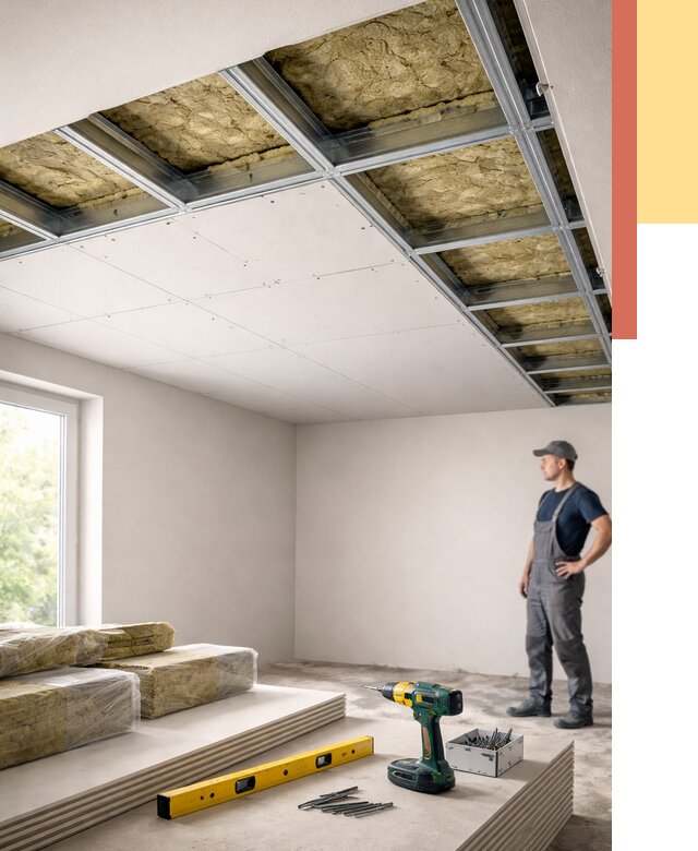 Звукоизоляция потолка ГКЛ в Черногорске от 970 руб. — монтаж под ключ | ОТДЕЛОЧНИК-Чрн