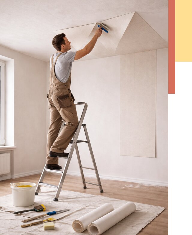 Поклейка обоев на потолок в Черногорске от 4593 руб. быстро и недорого | ОТДЕЛОЧНИК-Чрн